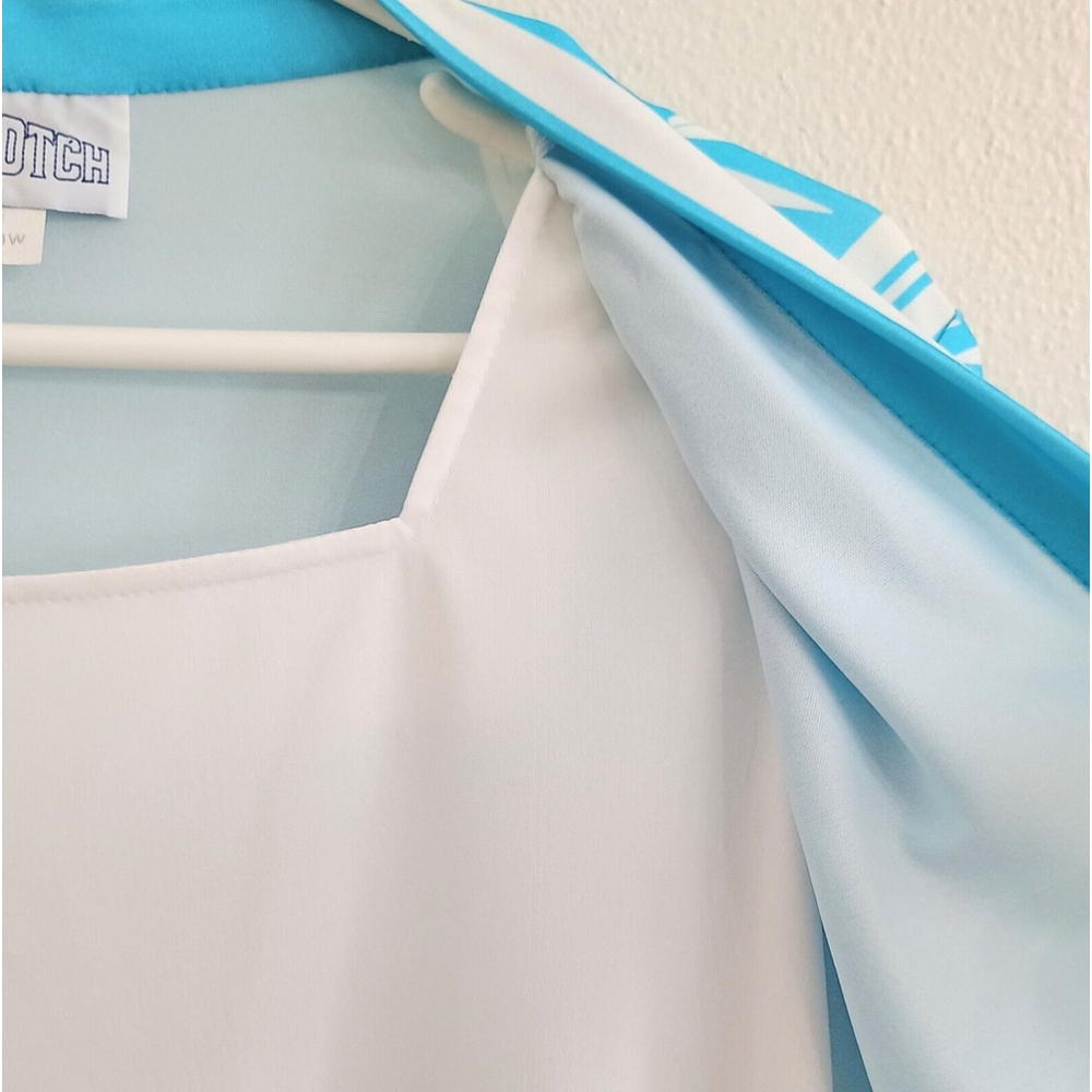 Vtg Top Notch Layered Open Front Shirt 3/4 Sleeve Turquoise Hawaiian Sz 40/20W - Picture 7 of 9